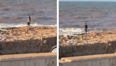 مواطن ليبي ينتظر البحر منذ عدة أيام أن يقذف عائلته .. فيديو