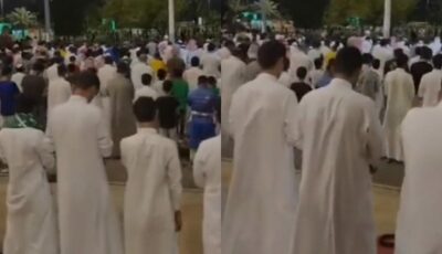 المصلون يصطفون في حديقة الملك فهد بالمدينة المنورة .. فيديو