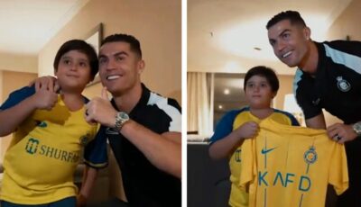 رونالدو يقابل الطفل الإيراني ويهديه قميصه .. فيديو